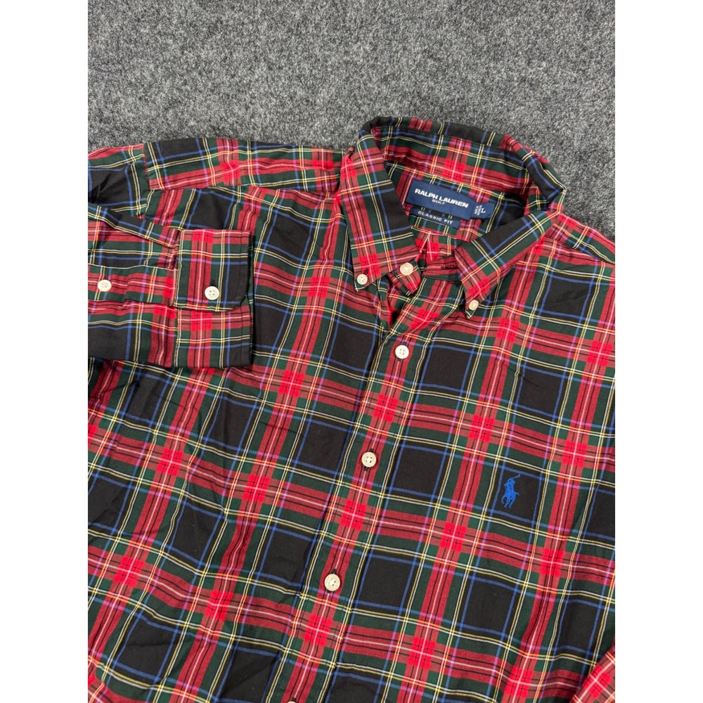 Ralph Lauren Golf Mens L Plaid Button Down Shirt Red Green Black Classic Fit